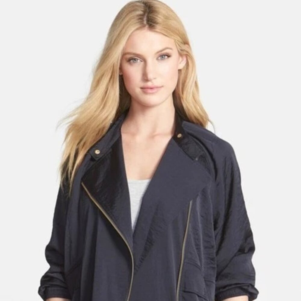 MICHAEL KORS Asymmetrical Oversized Zipper Front NAVY Jacket ( LARGE ) NWT $160 - Picture 2 of 7
